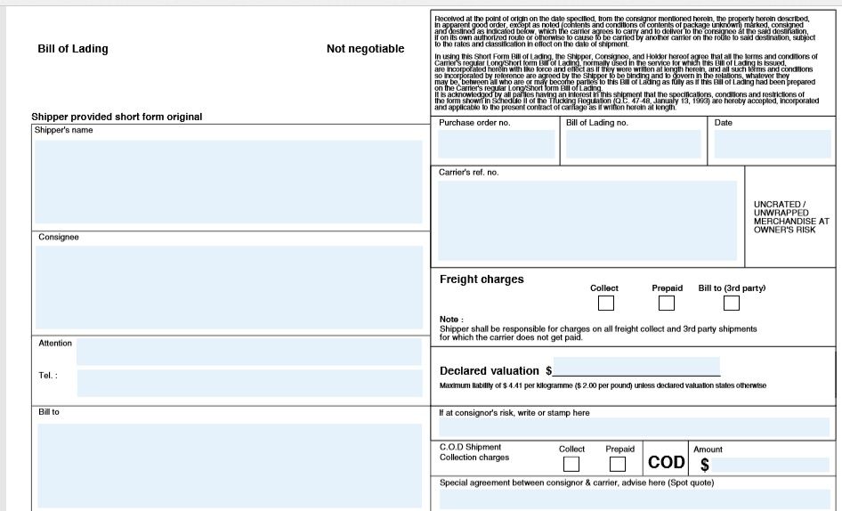Free Bill Of Lading Templates - Free Word Templates