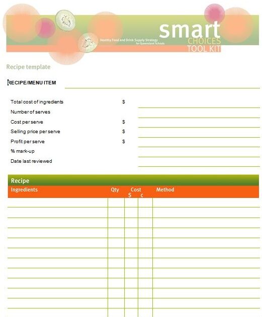 Digital recipe card template