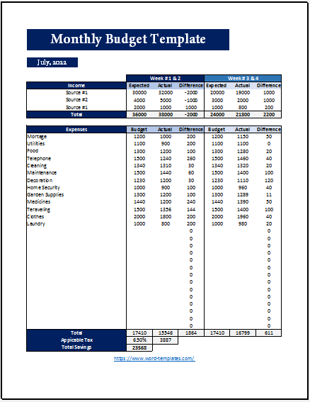 Free Monthly Budget Templates - Free Word Templates
