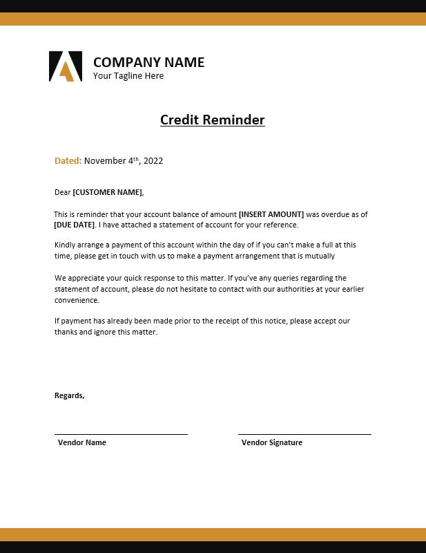 Free Credit Reminder Templates - Free Word Templates