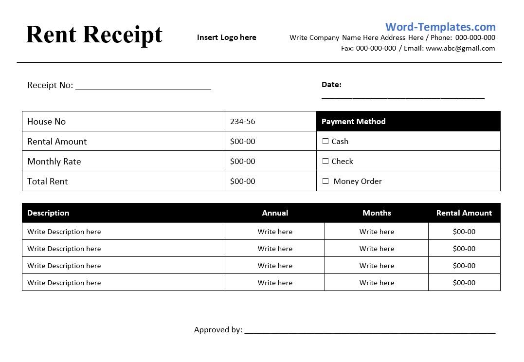 Free Printable Rent Receipt Templates Free Word Templates