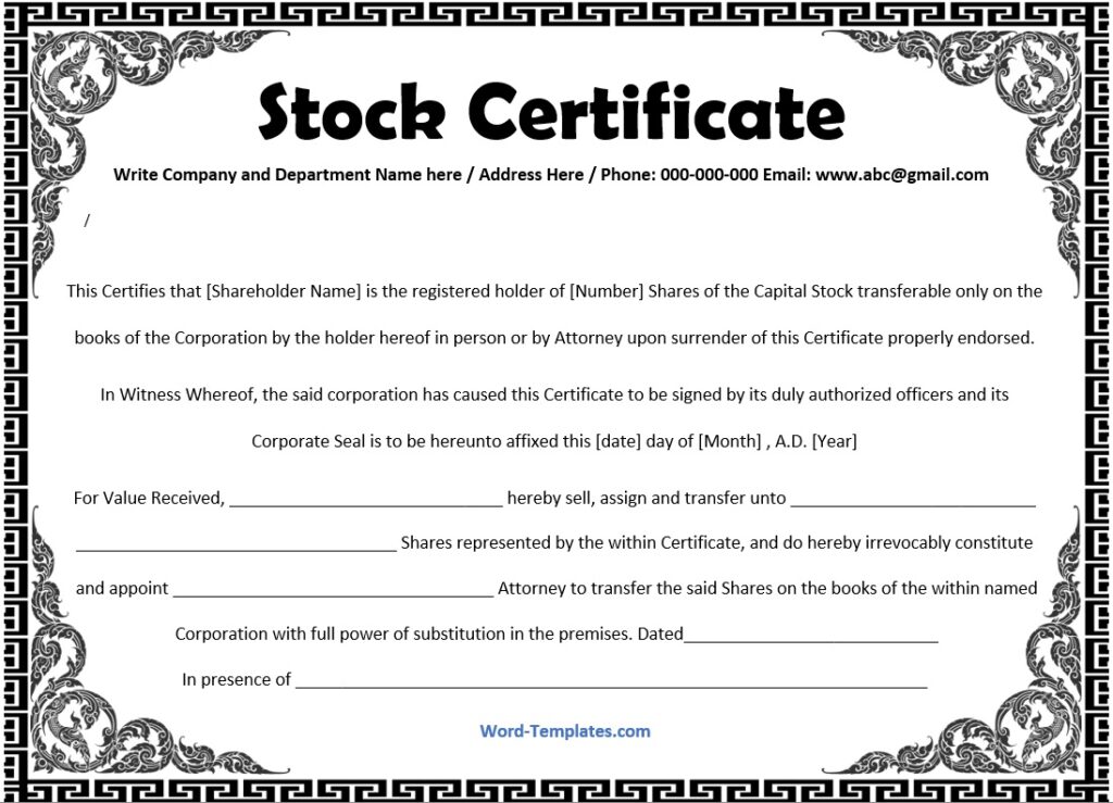 Stock Certificate Template 02