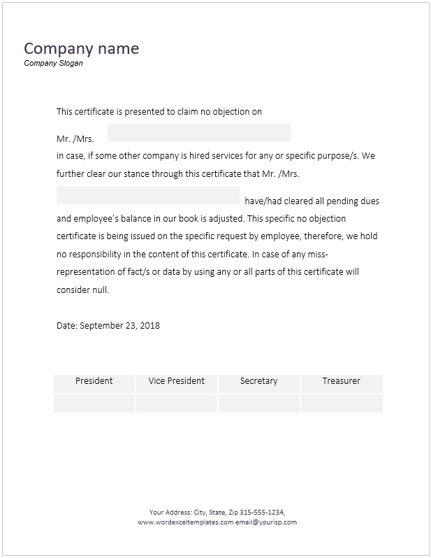 basic no objection certificate