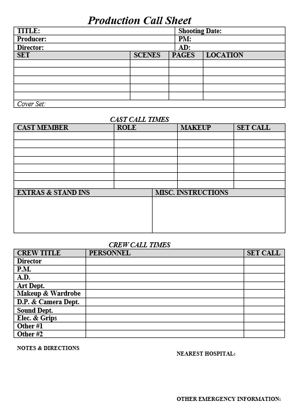 call sheet template 02