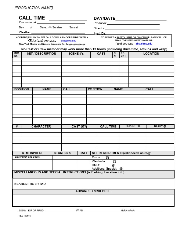 call sheet template 04