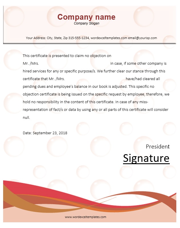 no objection certificate - Bubble Theme
