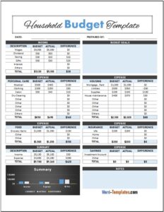 Household Budget Templates - Free Word Templates