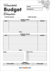 Household Budget Templates - Free Word Templates
