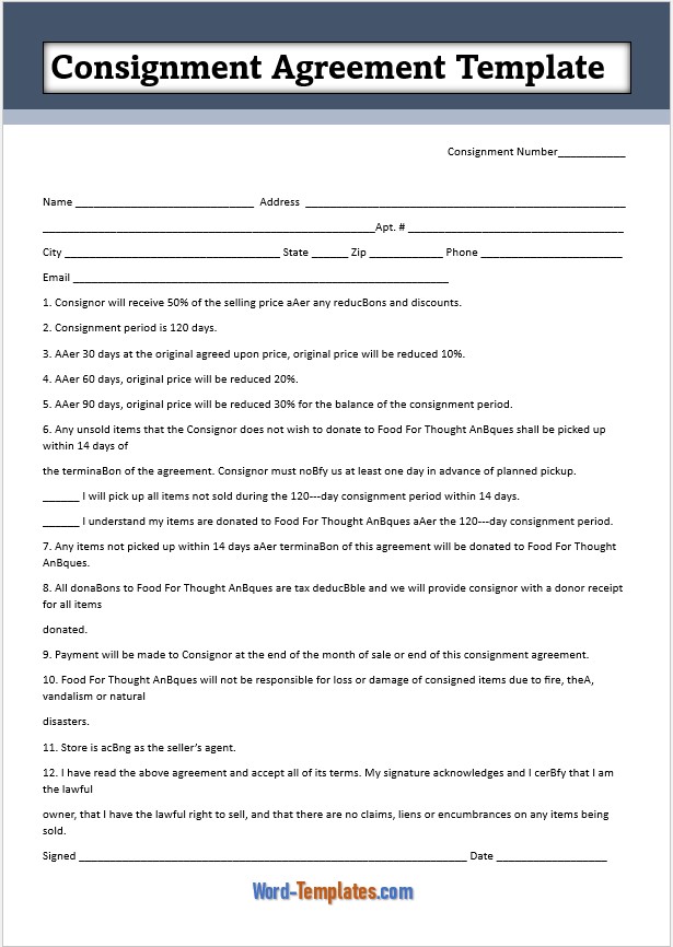 Consignment Agreement Templates Free Word Templates Consignment Agreement Templates Free Word Templates