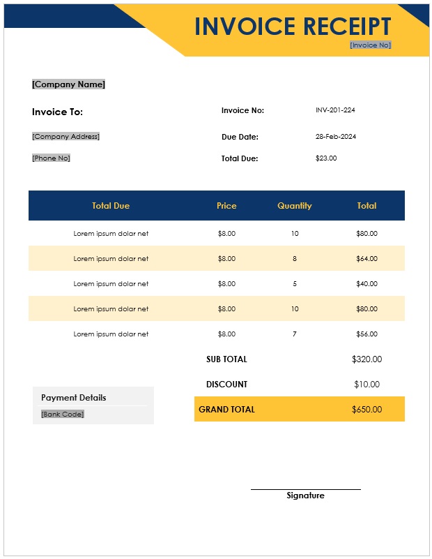 Invoice Receipt Template