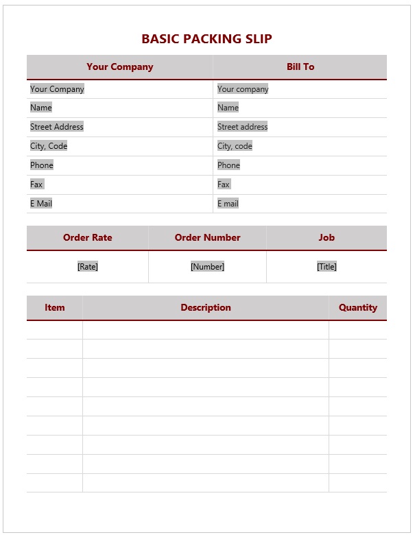 Basic Packing Slip