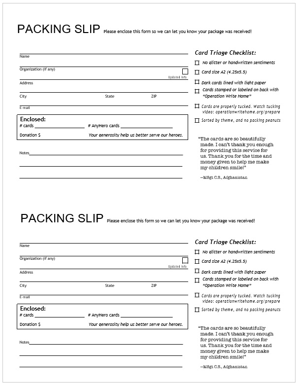 Short Packing Slip