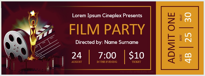 Film Party Event Ticket Template 01