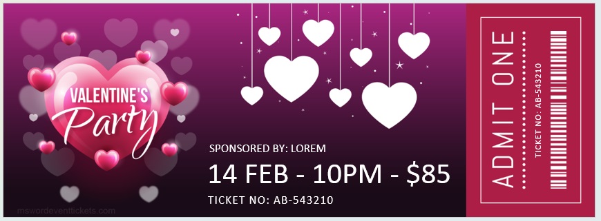 Valentines Day Party Ticket Template 02