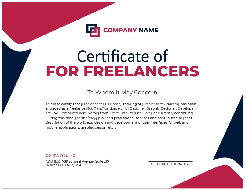 Certificate of Employment for Freelancers
