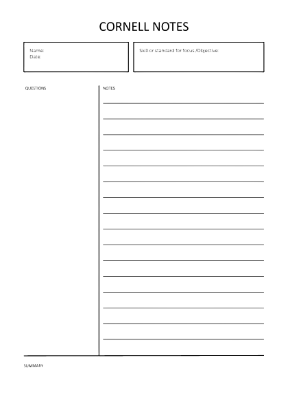 College Cornell notes Word sheet