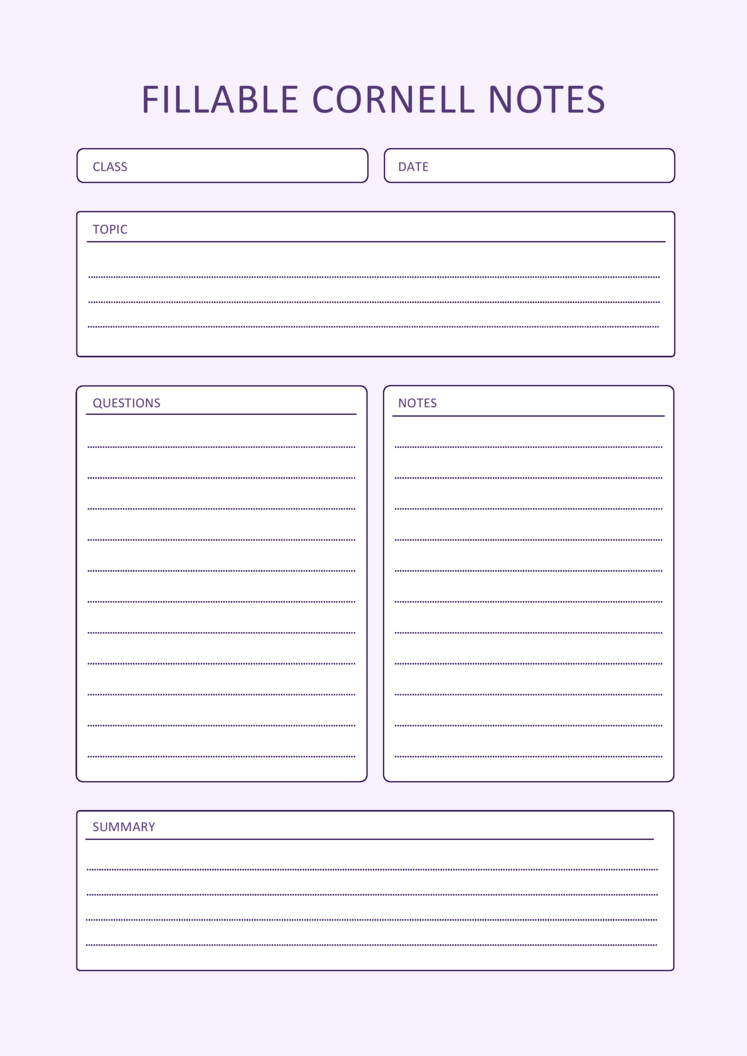 Note taking Word template Cornell style