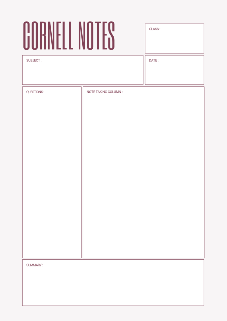 Simple Cornell notes Word page