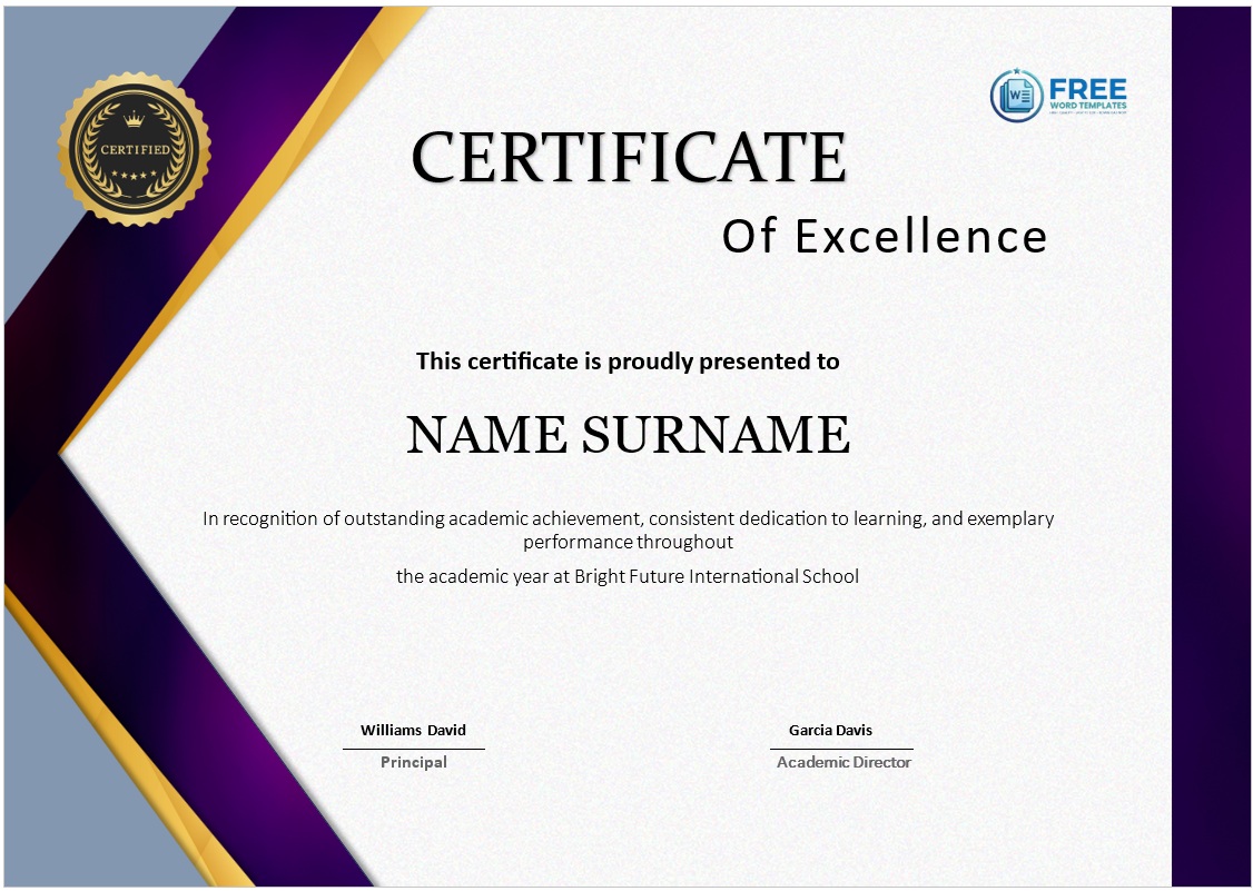 Academic Excellence Certificate Template