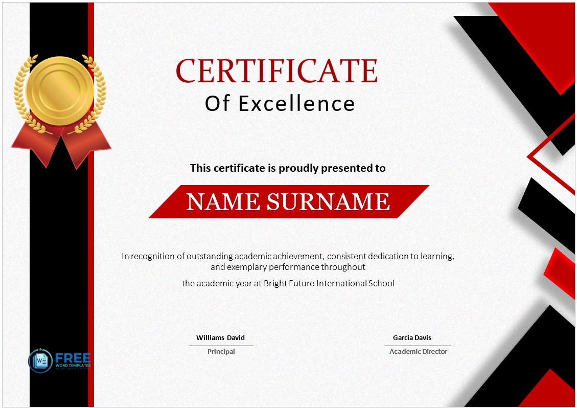 Achievement Excellence Certificate Template