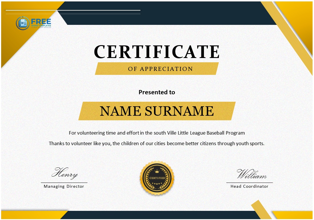 Appreciation Certificate Format