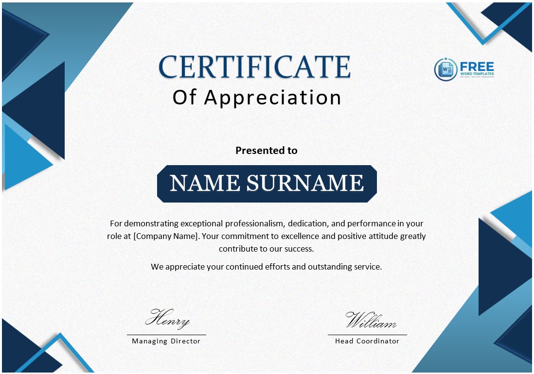 Appreciation Certificate Sample Format