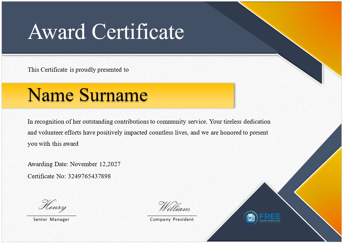 Award Certificate Sample Format