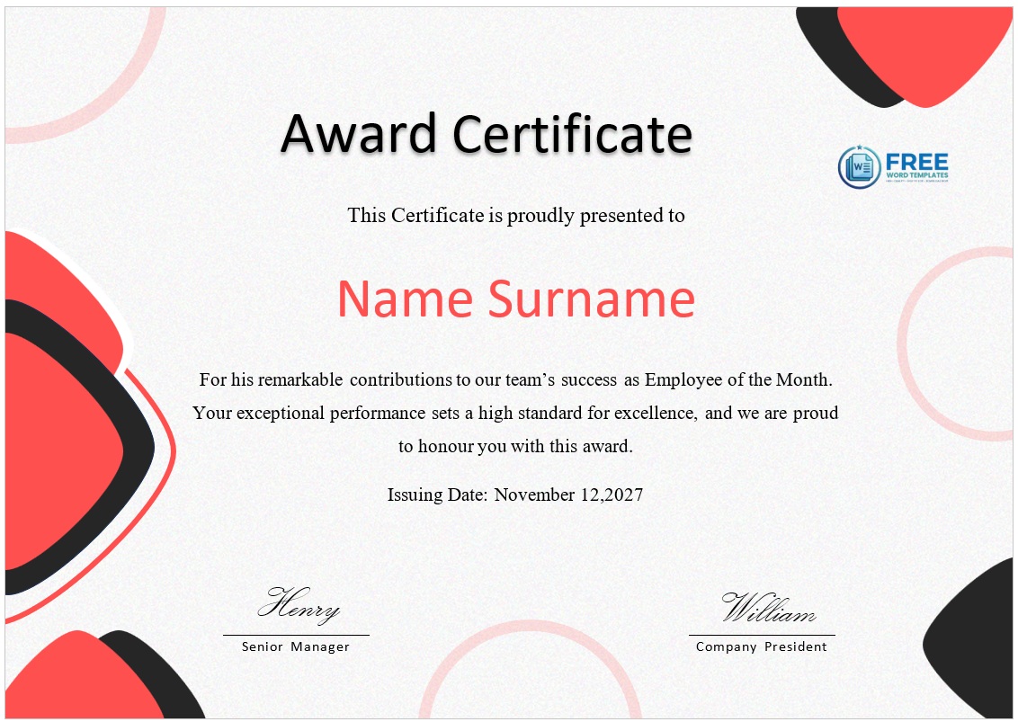 Custom Award Certificate Template