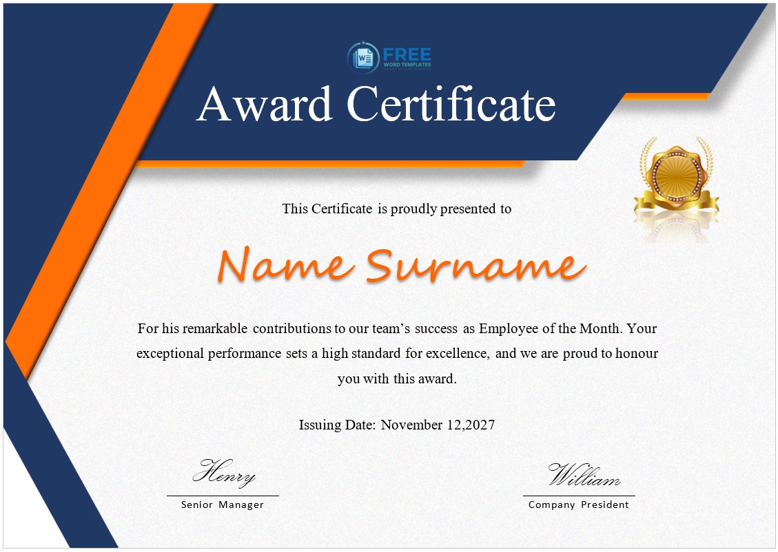 Employee Award Certificate Template