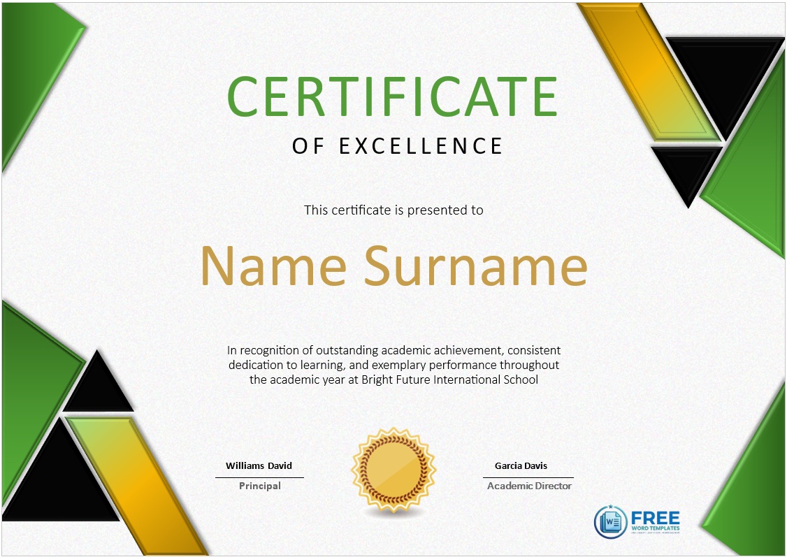 Excellence Award Certificate Template