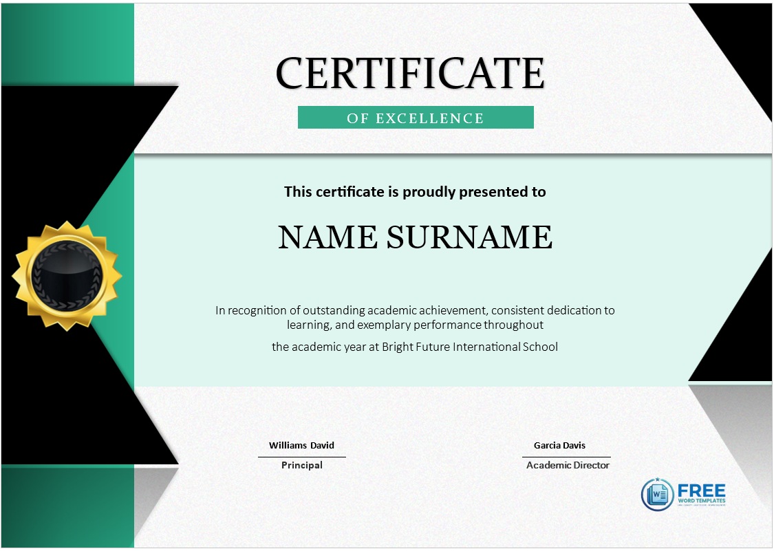 Printable Excellence Certificate Template