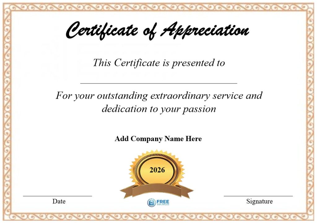 Professional Appreciation Certificate