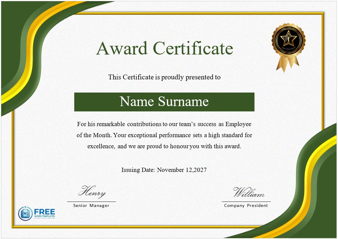 Recognition Award Certificate Template