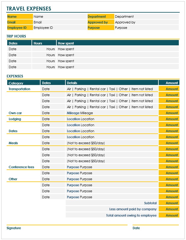 Travel Expenses Report template