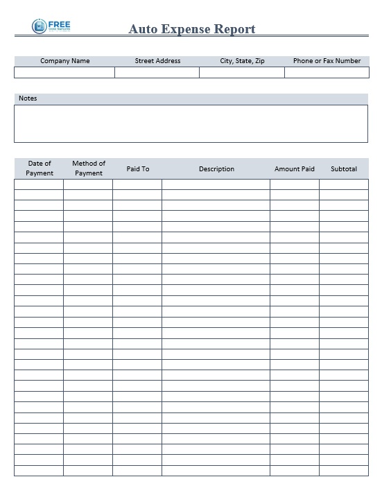 formal auto expense report template