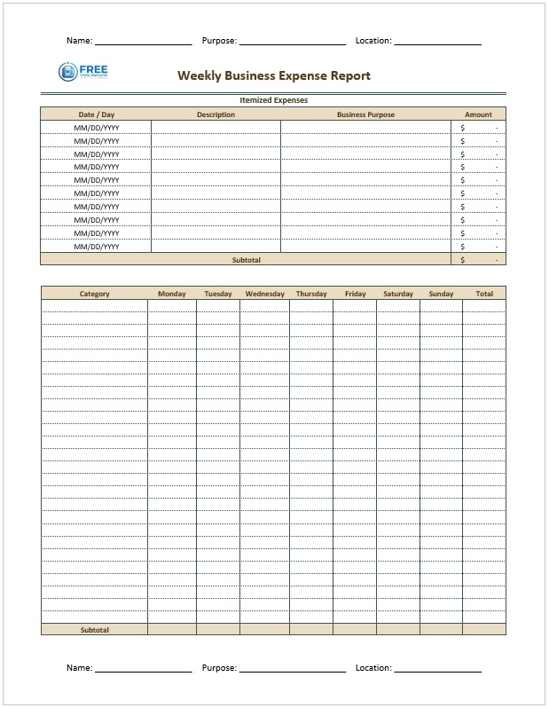 weekly business expense report template