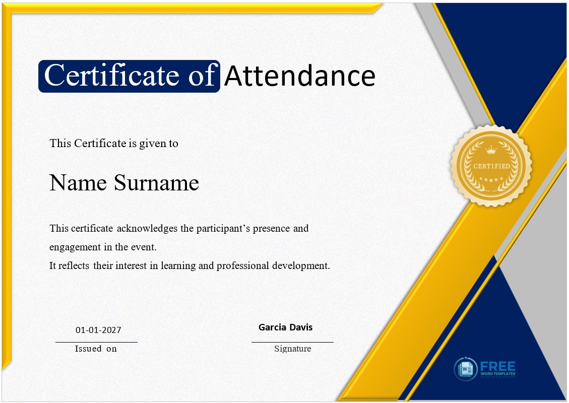 Seminar attendance certificate template