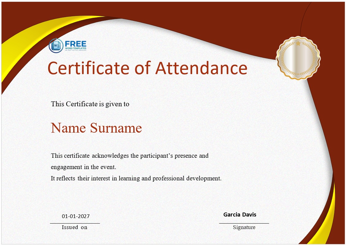 Student attendance certificate template