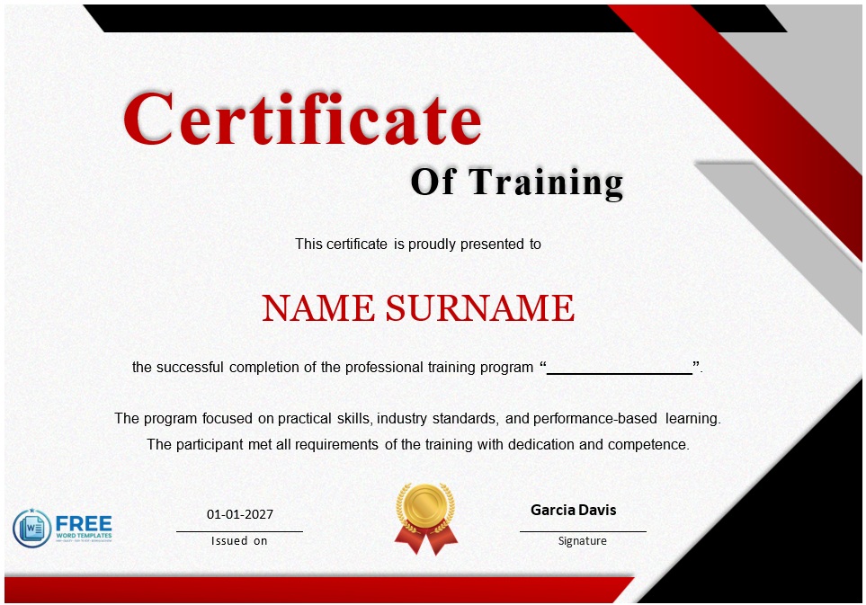 Training completion certificate template