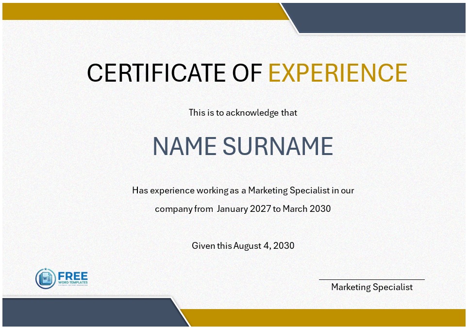 Work experience certificate format