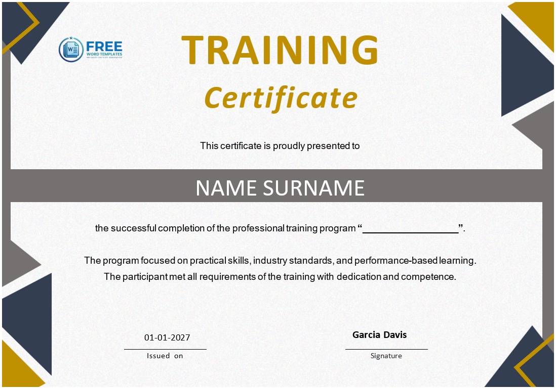 Workshop training certificate template