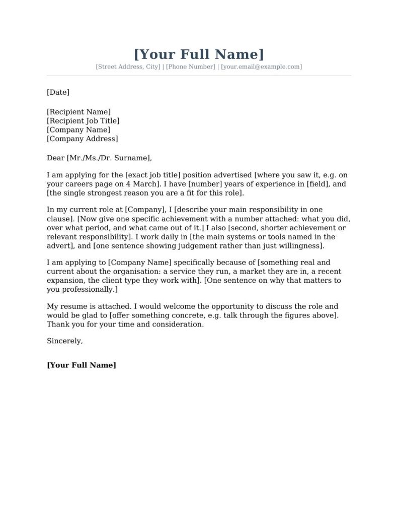 Standard Cover Letter Template preview